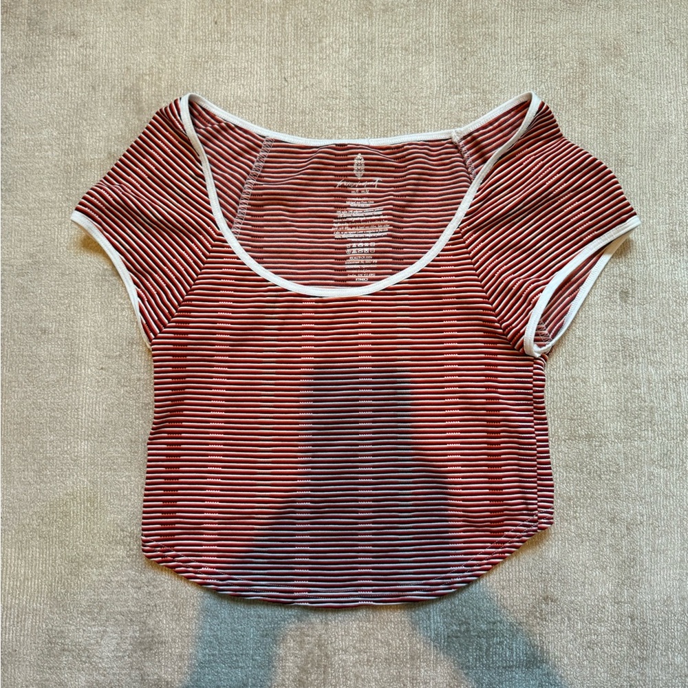 Free People Movement Red, Blue, and White Striped Tee Size Medium